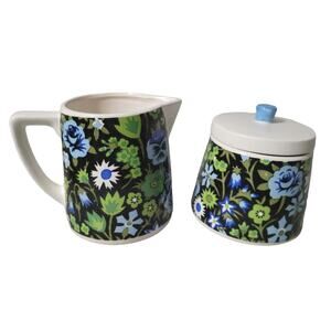 Napcoware Blue Green Pansies Floral Chintz Creamer Sugar Set Japan